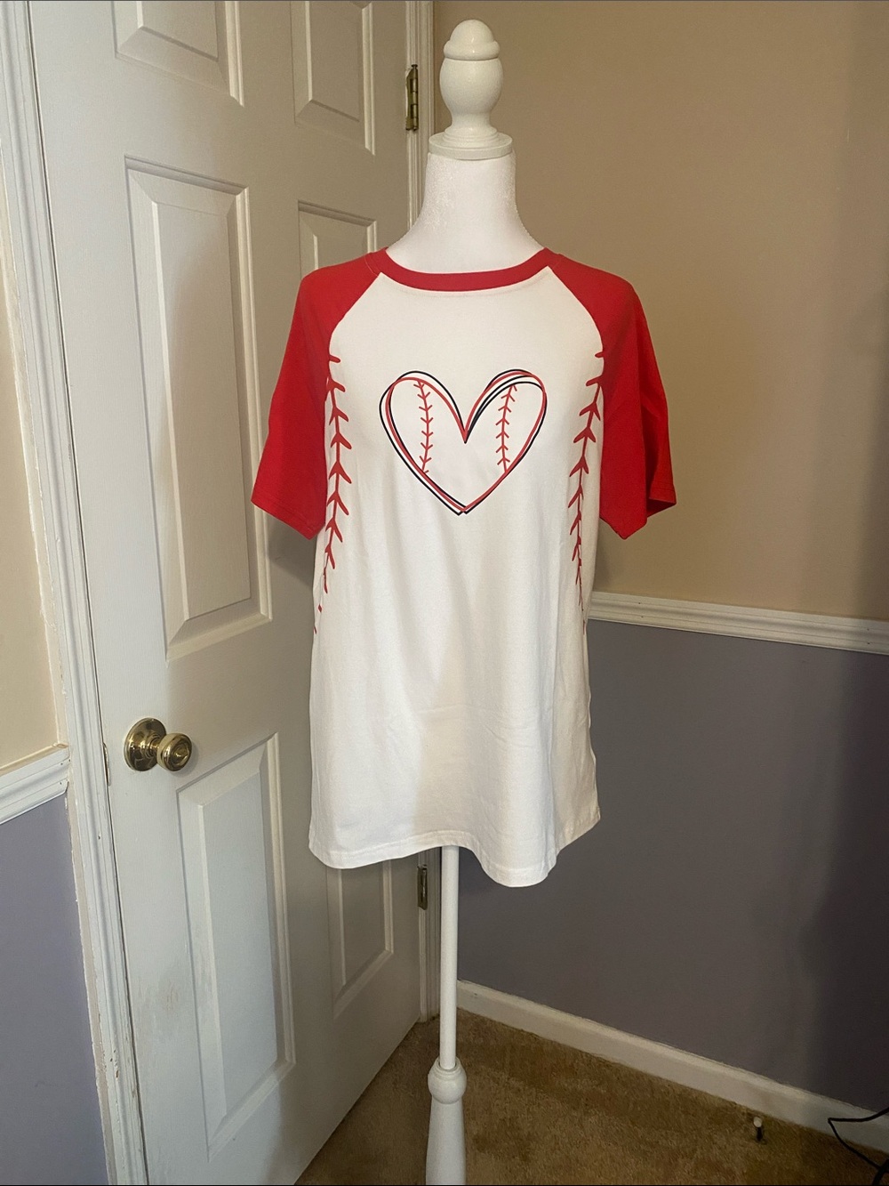 Women’s Red & White Baseball Heart Raglan Tee